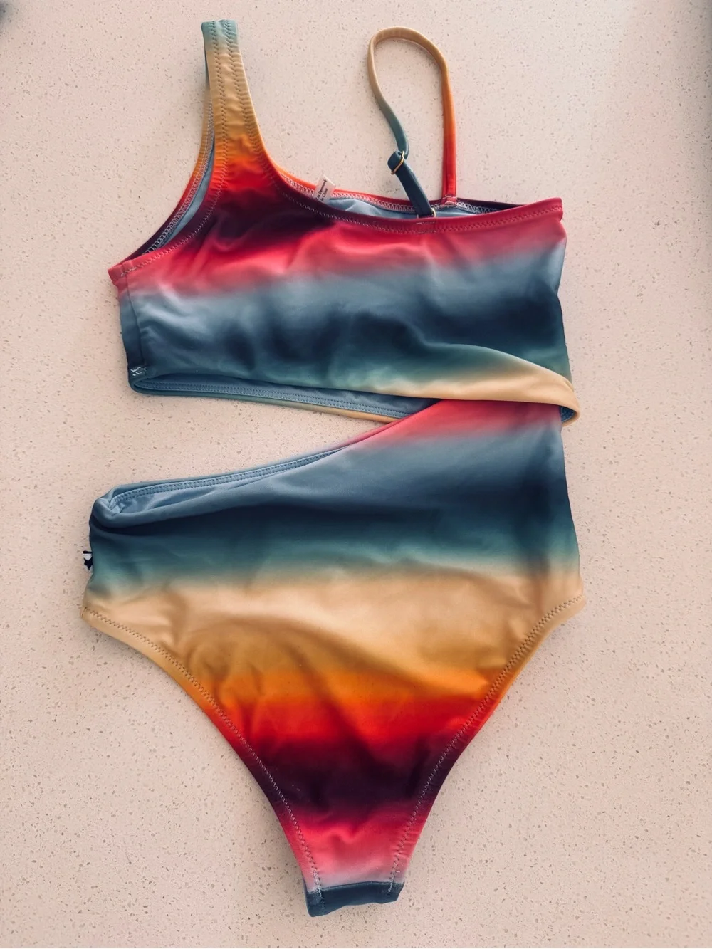 Molo Girls Rainbow Ombre Two-Piece Bikini - Red, Yellow, Blue, Green